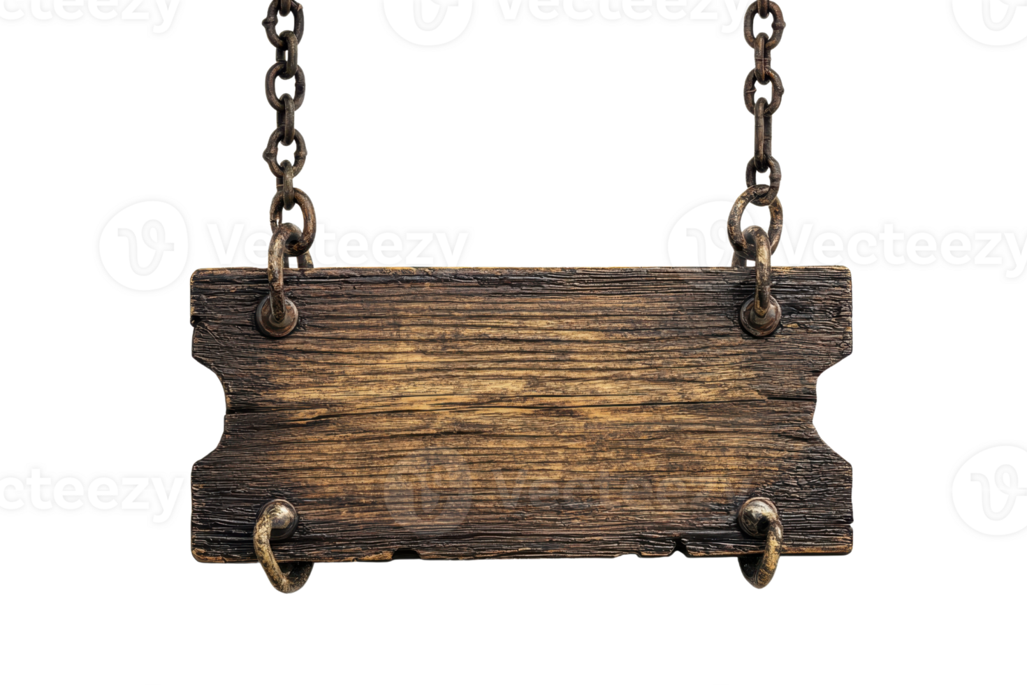 Vintage wooden sign hanging from rustic chains on a transparent background. Perfect for various design projects, advertisements, and more. png