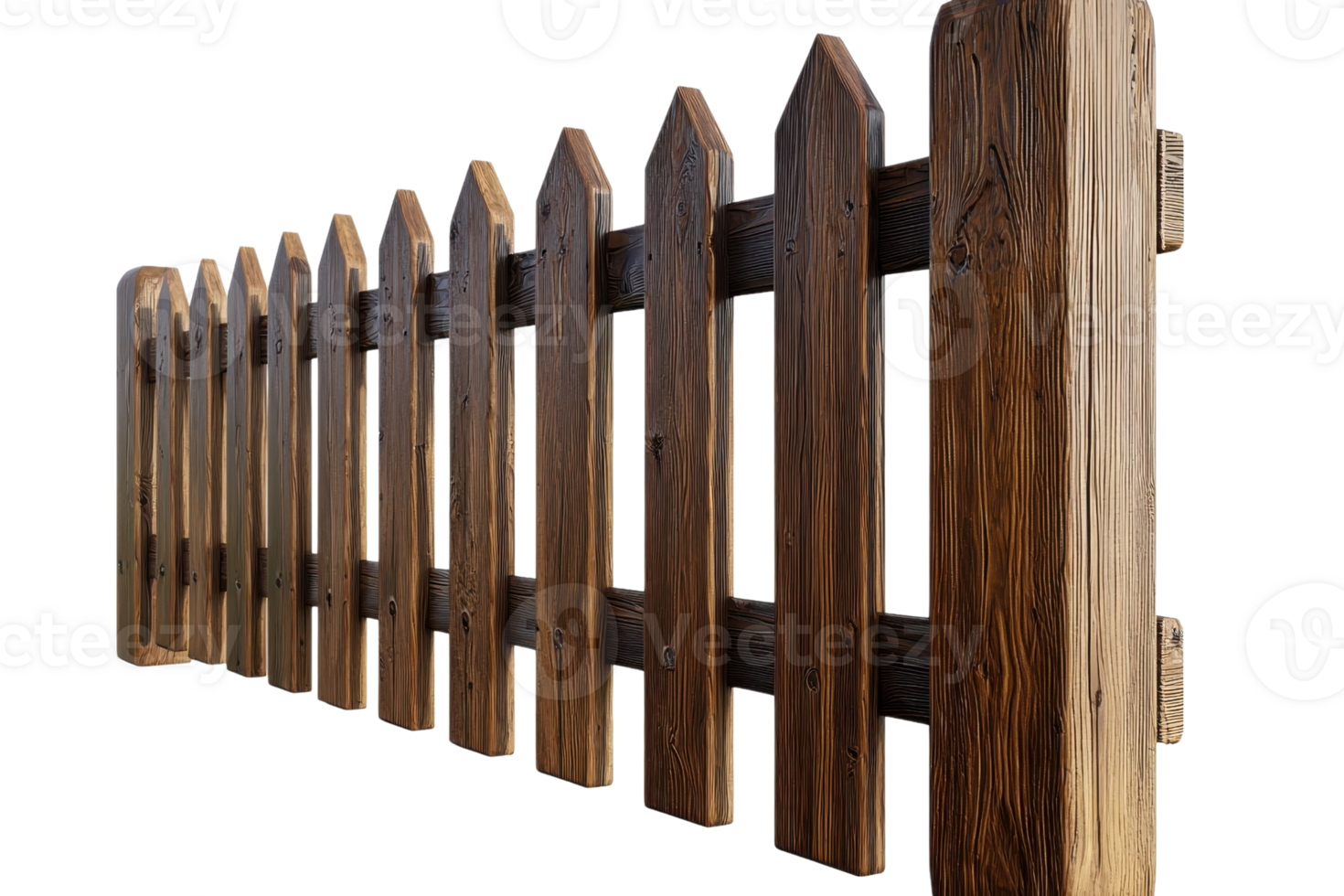 Vintage wooden fence with a simplistic design, perfect for rustic or countryside settings. Ideal for architectural or landscaping projects. png