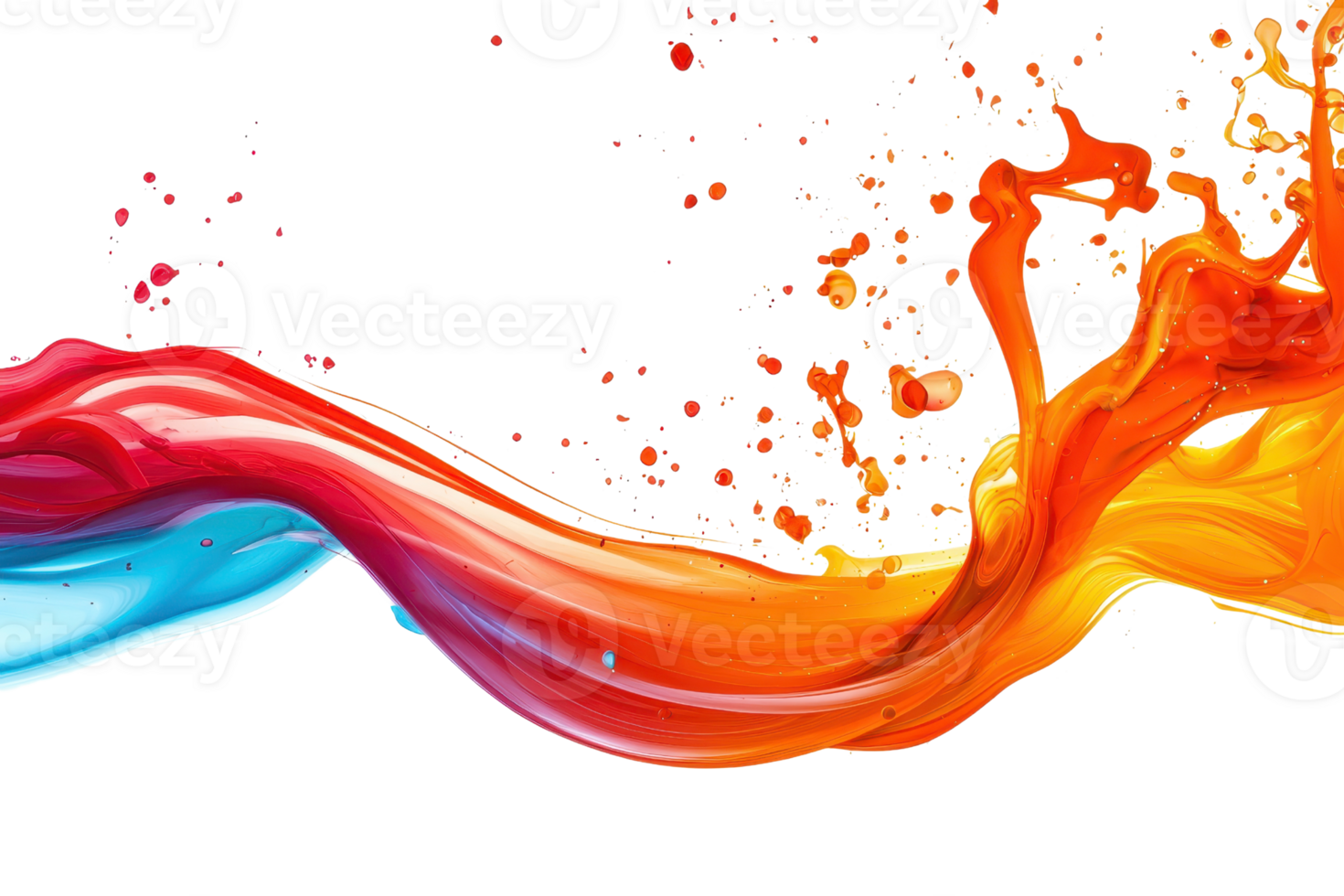 Vivid splash of multicolored paint with abstract wave design, showcasing bright and vibrant hues. Perfect for art and creativity concepts. png