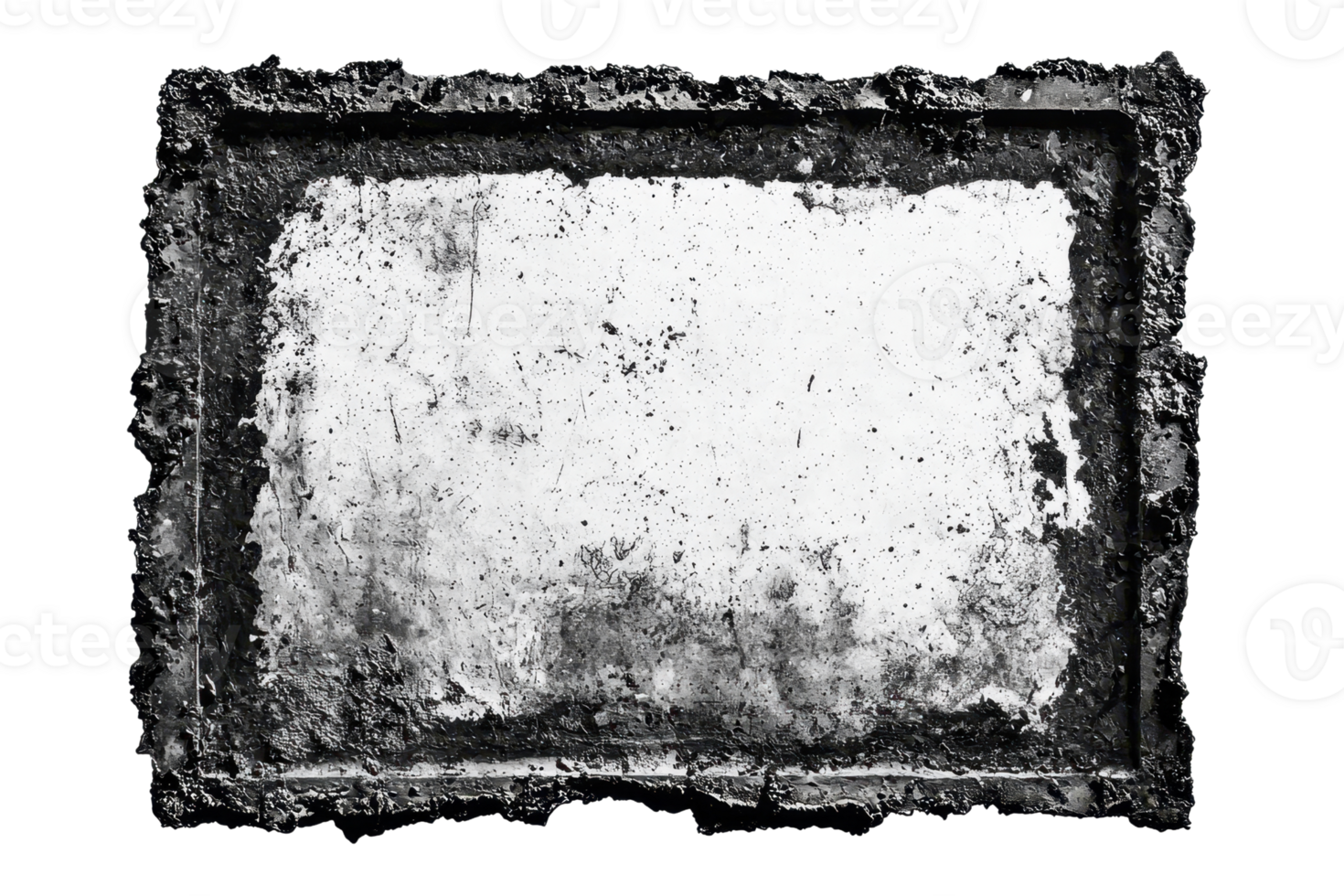 Vintage rectangular-shaped grungy frame with worn edges, featuring a distressed, weathered, and textured appearance. png