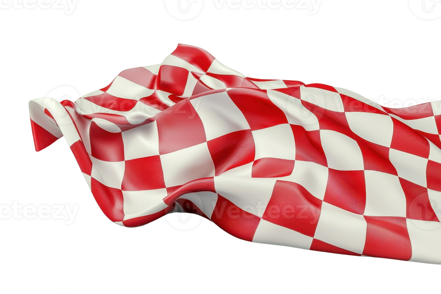 Wavy red and white checkered pattern fabric, isolated on transparent background. Suitable for racing themes, pattern designs, and textile concepts. png
