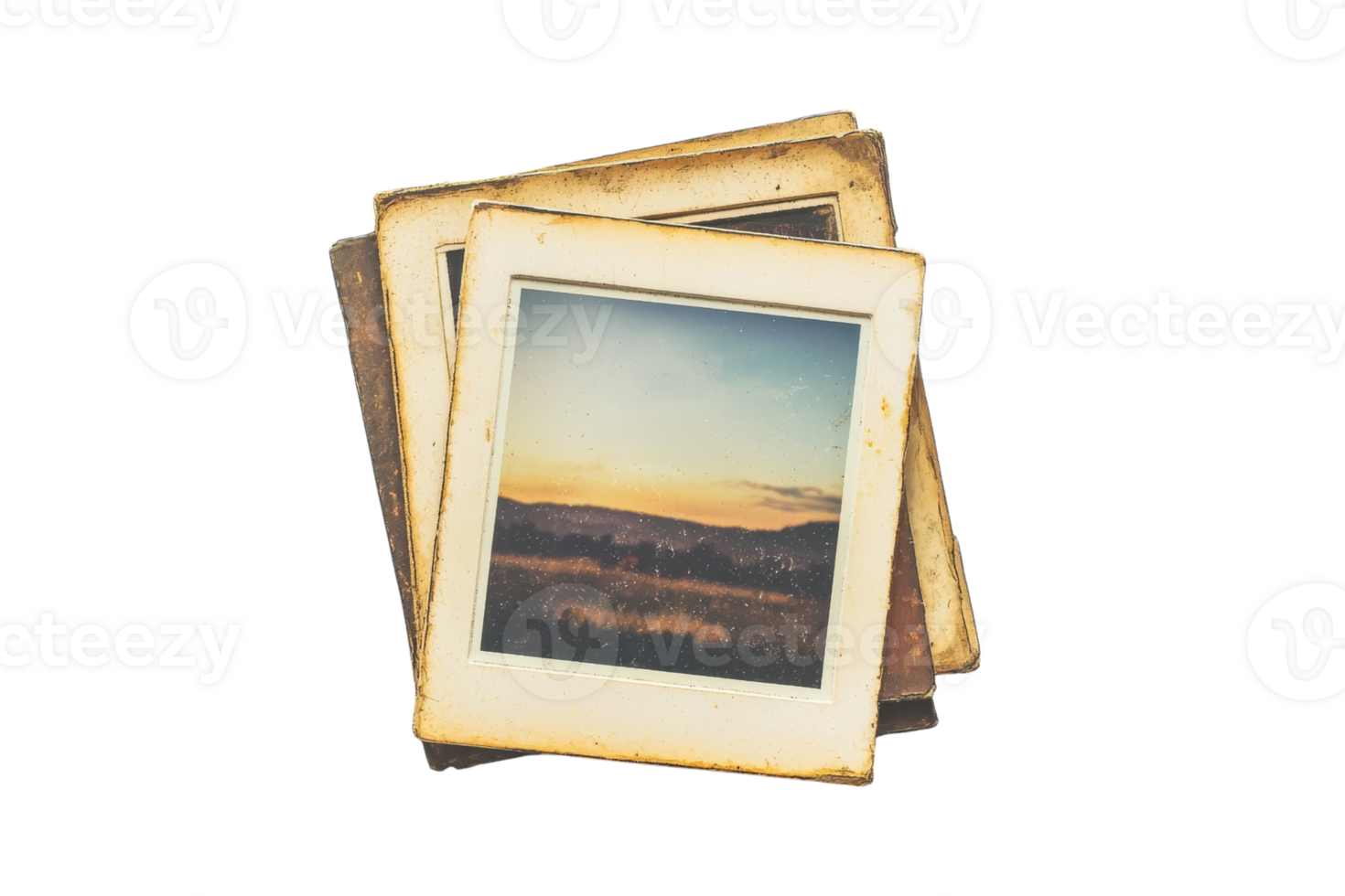 Vintage polaroid photographs, capturing nostalgic outdoor landscapes with rustic charm and timeless appeal. png