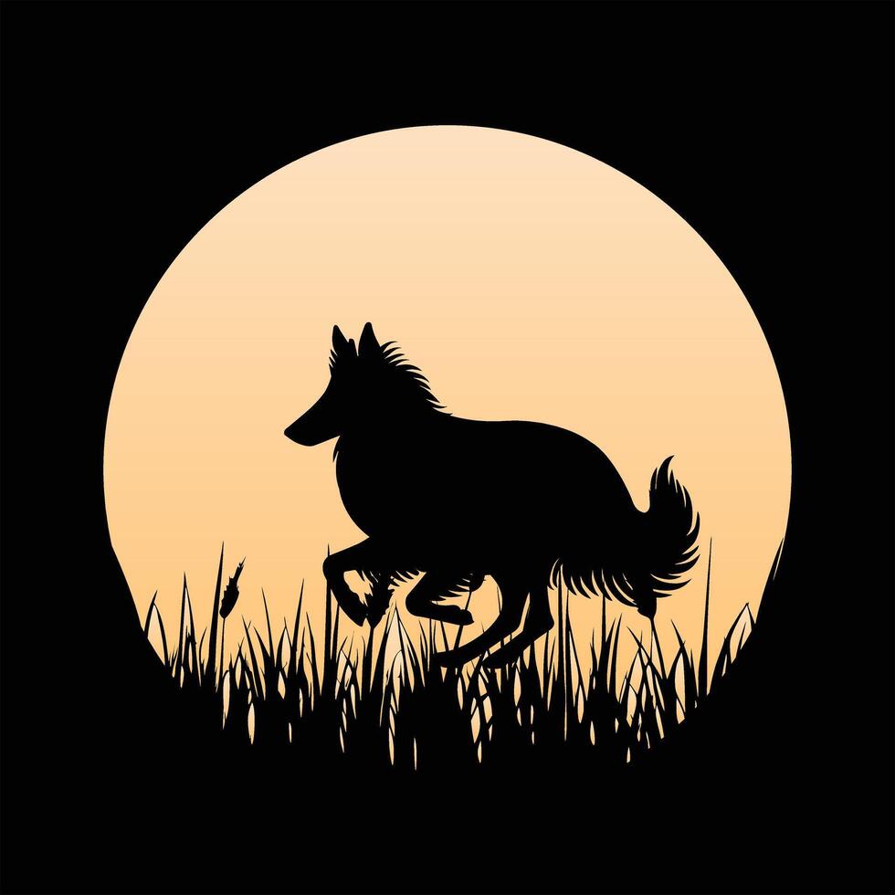 Retro Sunset Collie Dog Vintage Illustration Background Design vector