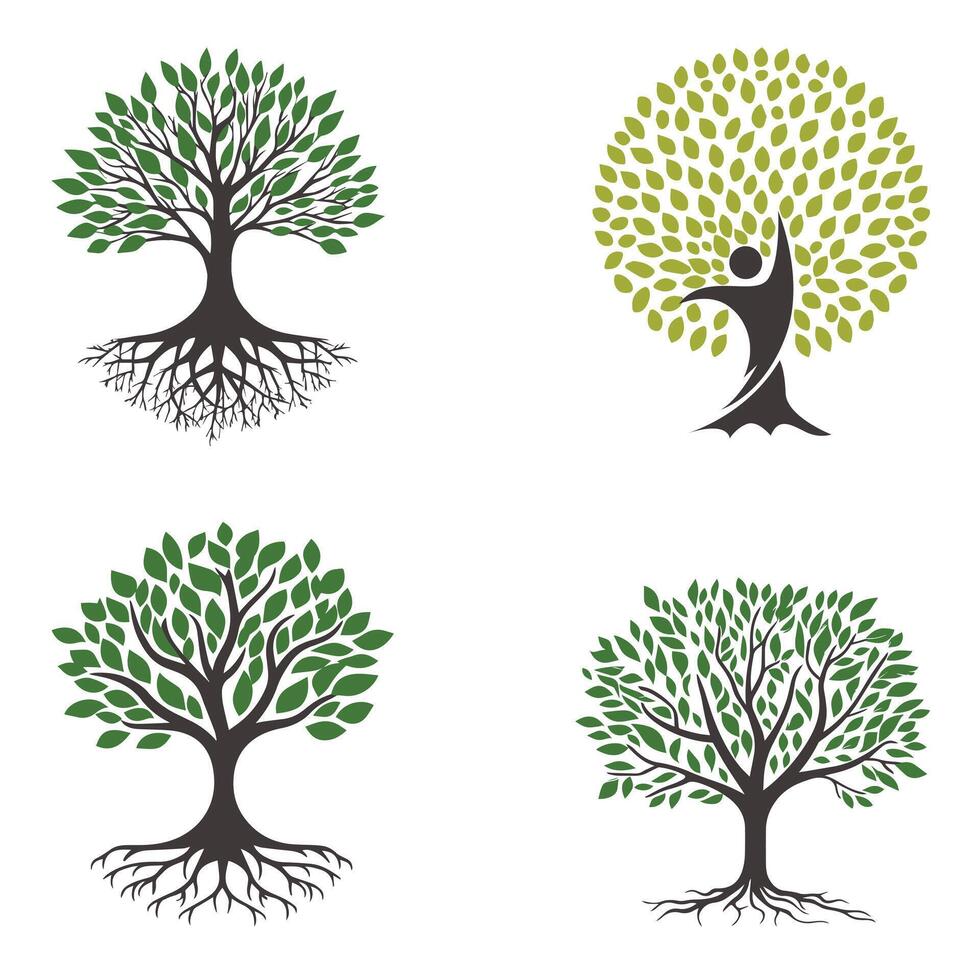 Minimal Green Tree Logo Abstract Eco Design Bundle vector