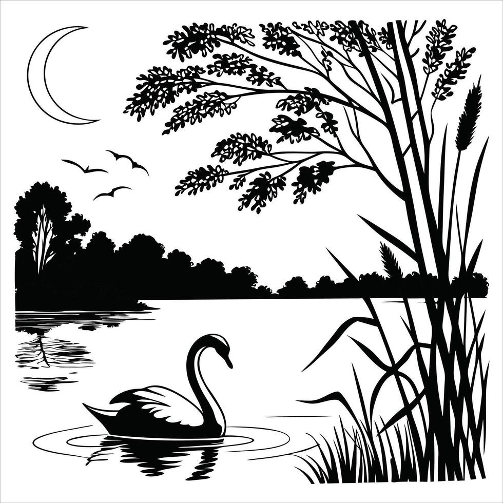 Nature-Inspired Lake and Forest Scene Clipart Design vector