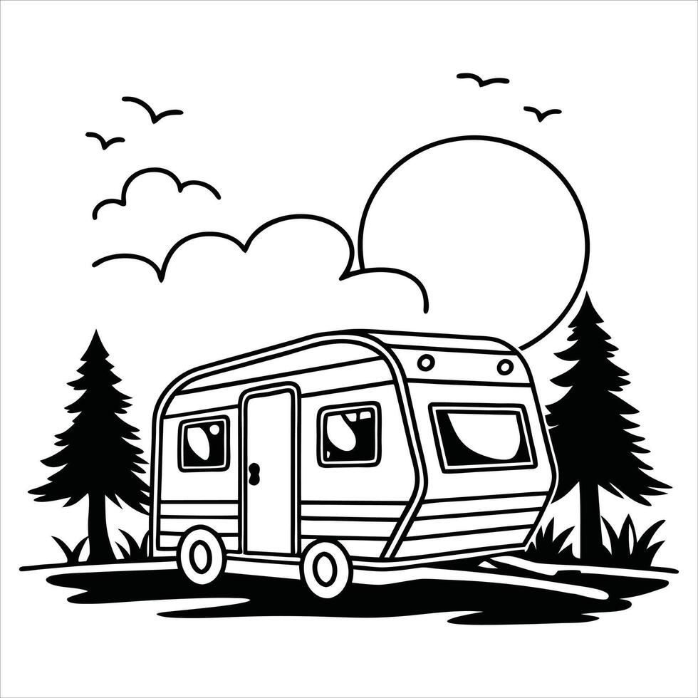 Hand-Drawn Camper Van and Caravan Trailer Design vector