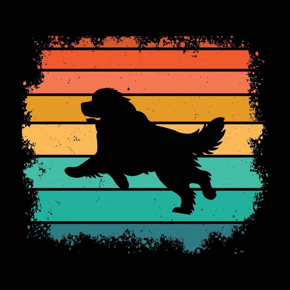 Newfoundland Dog Silhouette Sunset Retro Vibes vector