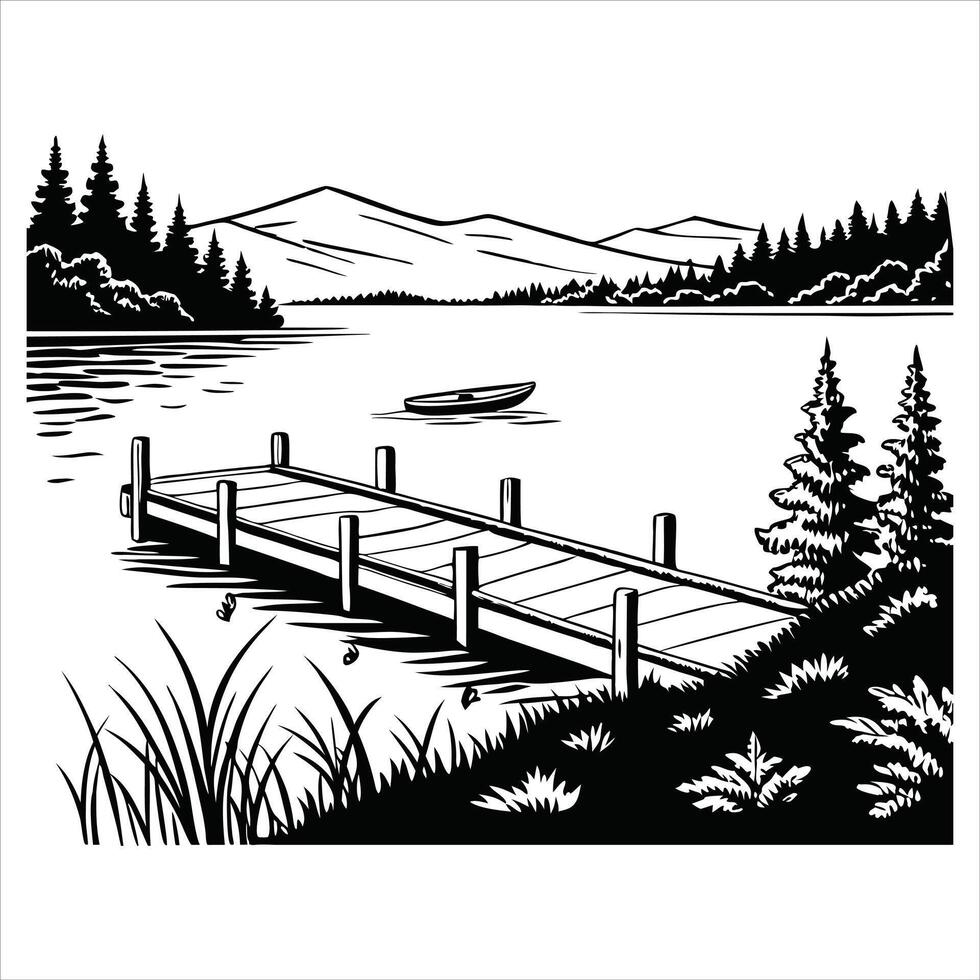Enchanting Forest and Lake Scene Clipart Design vector