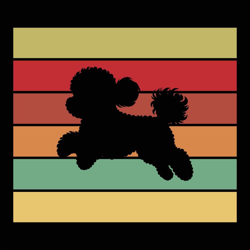 Retro Sunset Background Illustration of a Bichon Frise Dog vector