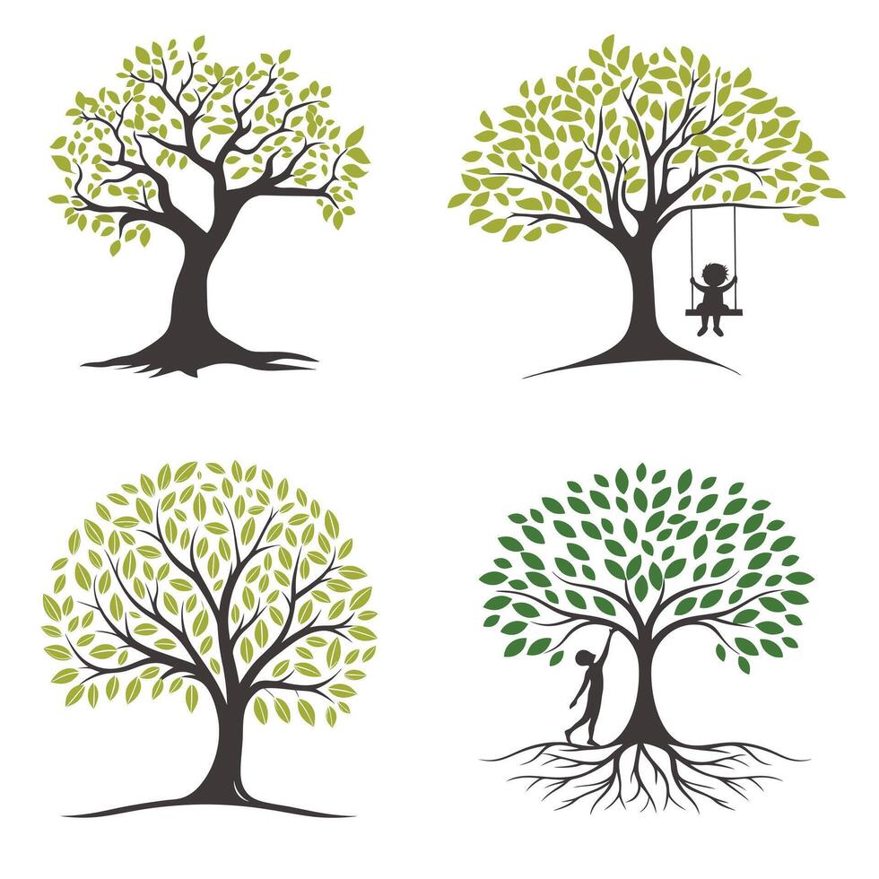 Modern Green Tree Eco Design Illustration Bundle vector