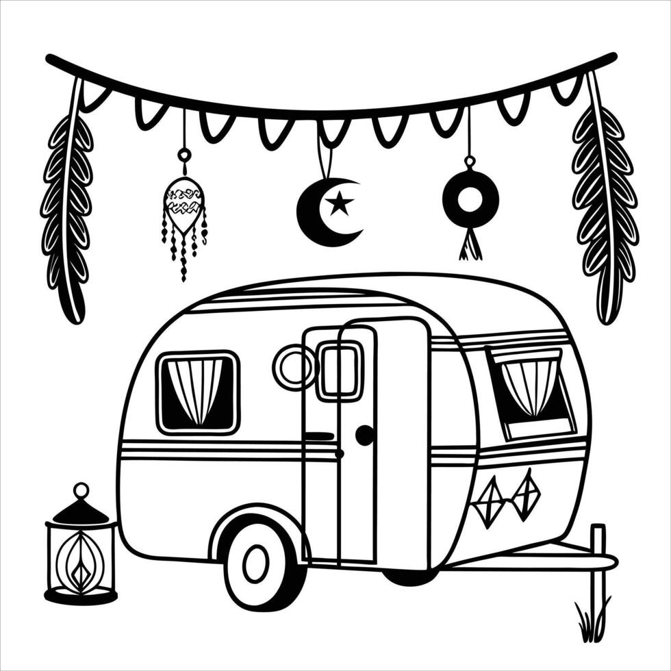 Simple Camper Van and Caravan Trailer Graphic Design vector