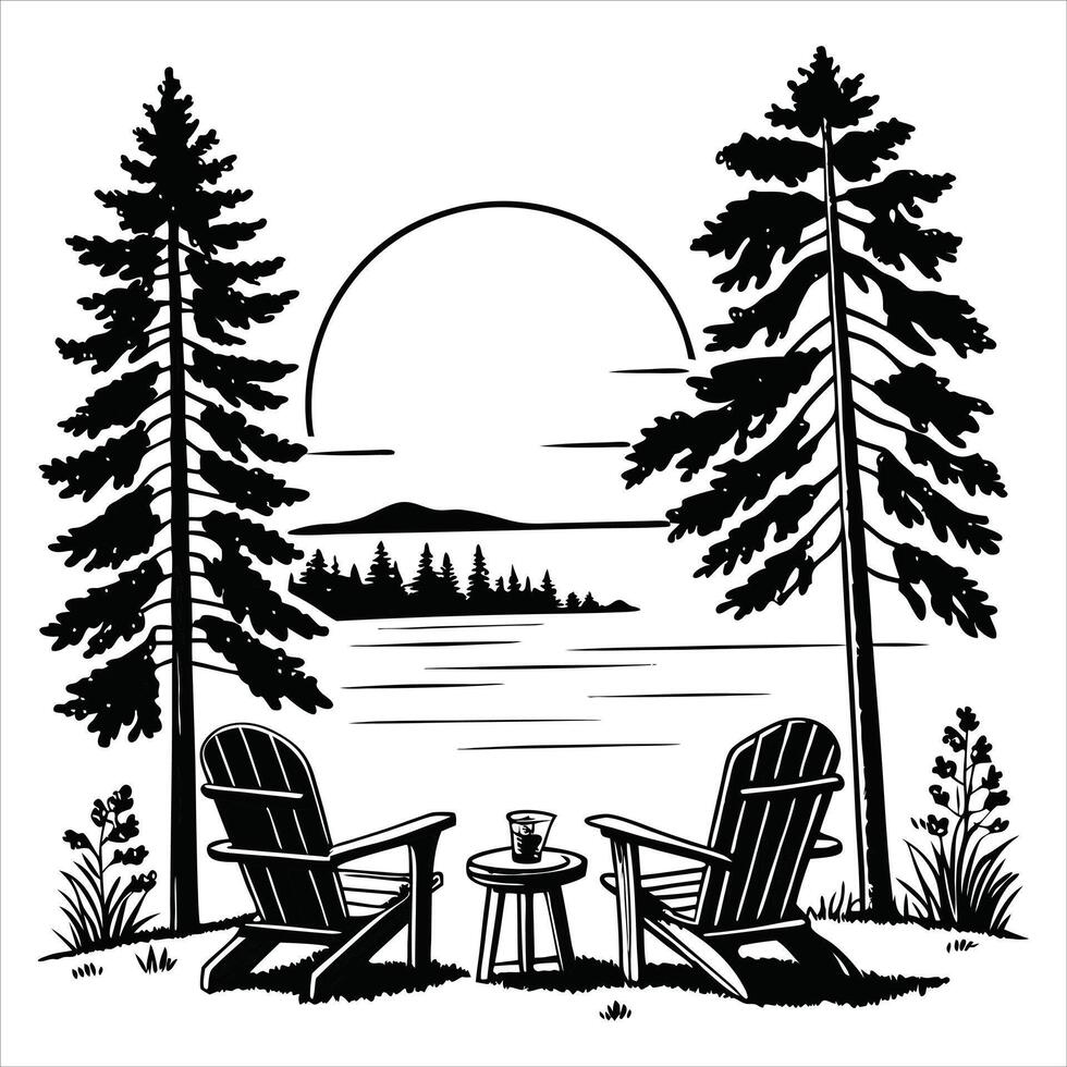 Lake and Forest Scenery Nature Illustration Clipart vector