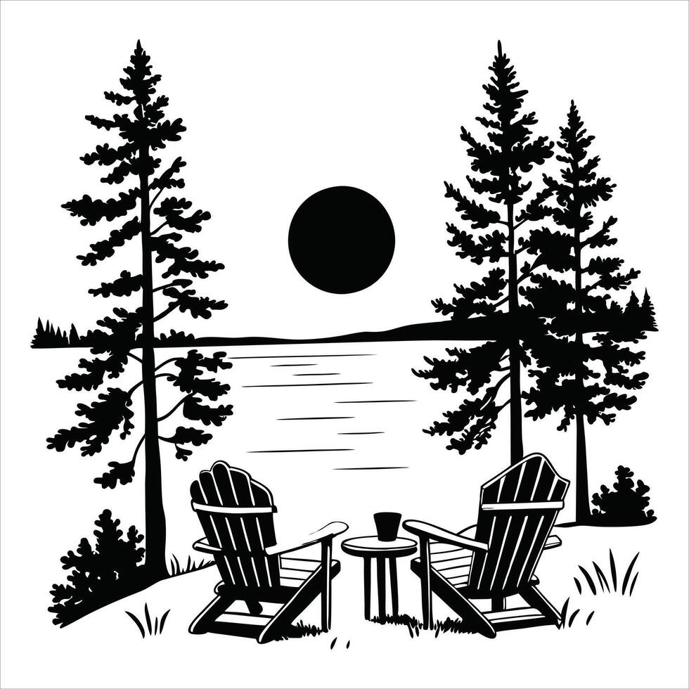 Scenic Nature View Lake and Forest Clipart Design vector