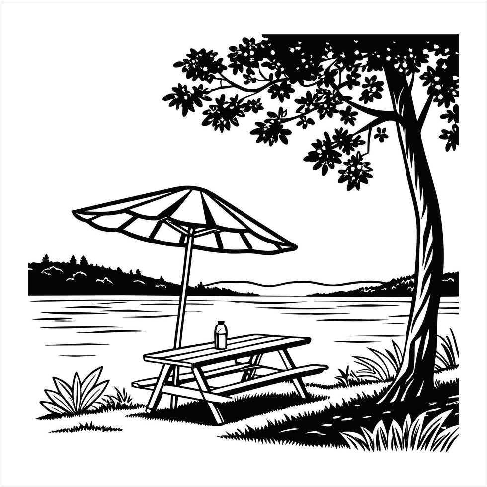 Relaxing Lake and Forest Scene Clipart Design vector