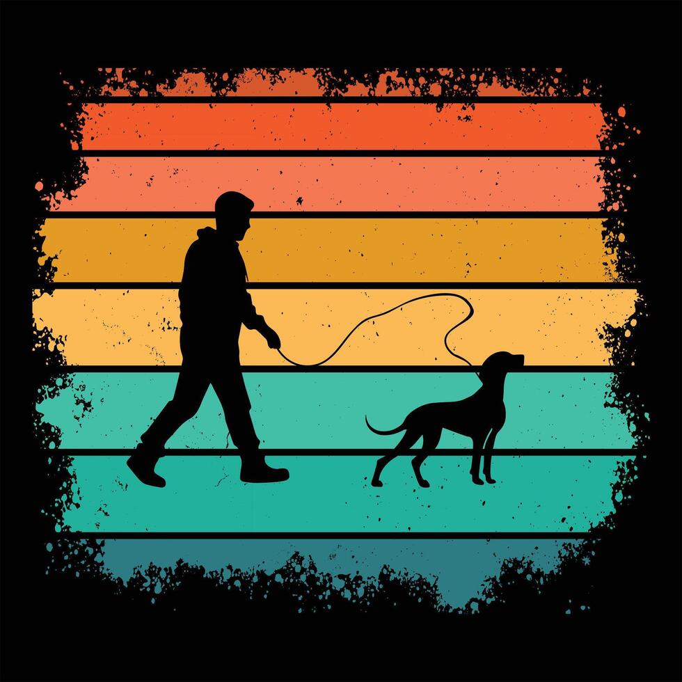 Vizsla Dog Silhouette with Sunset Retro Vibes vector