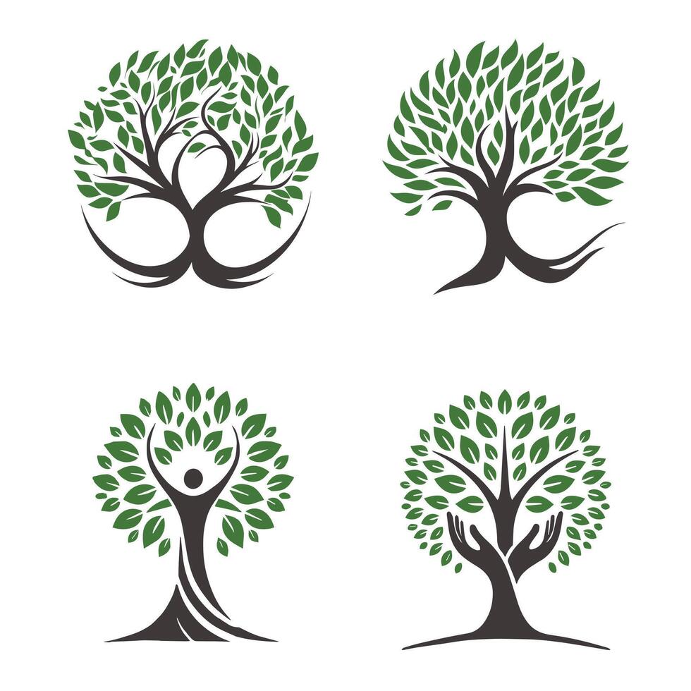 Abstract Green Tree Eco-Friendly Clipart Design Bundle vector