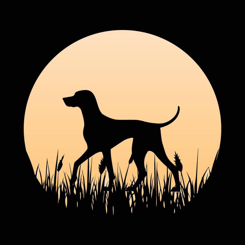 Retro Sunset Design Featuring Weimaraner Dog Silhouette vector