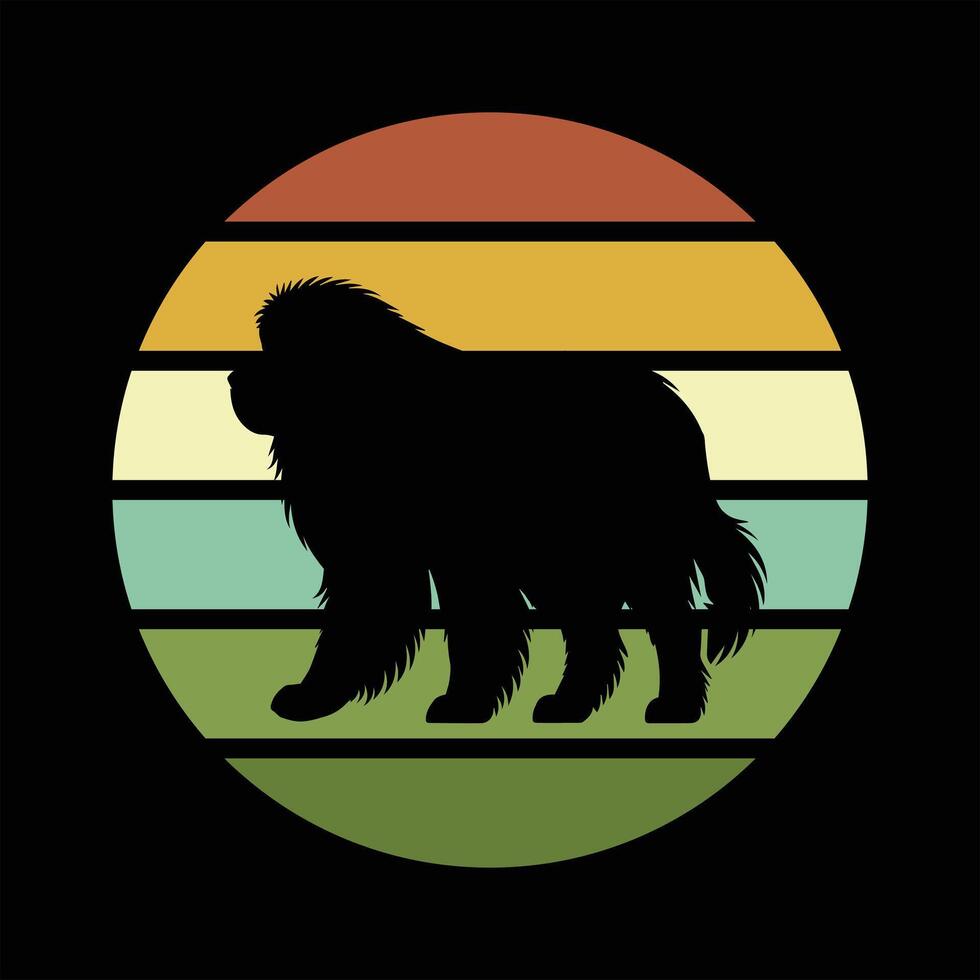 Newfoundland Dog in Retro Sunset Art Style vector
