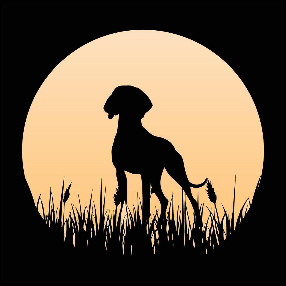 Vizsla Silhouette with Retro Sunset Art vector