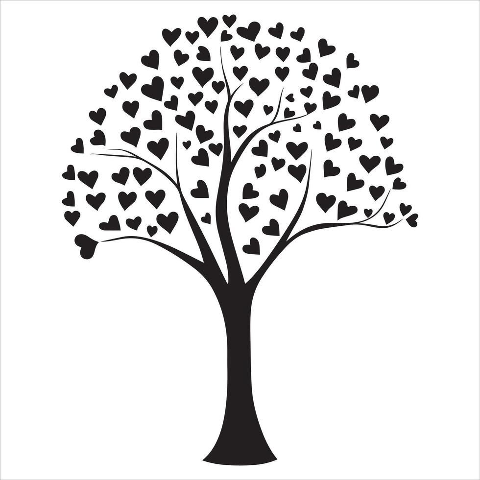 Heart Shaped Leaves Tree Silhouette Romantic Nature Inspired Design vector