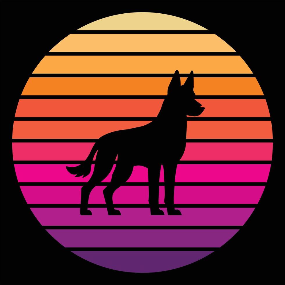 Retro Sunset Belgian Malinois Dog Art Design vector