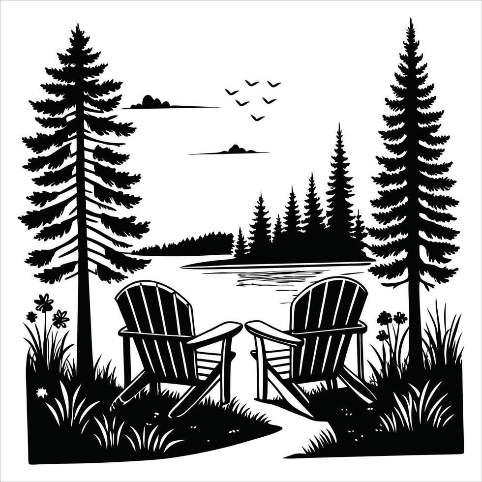 Forest and Lake Illustration Scenic Clipart Art vector