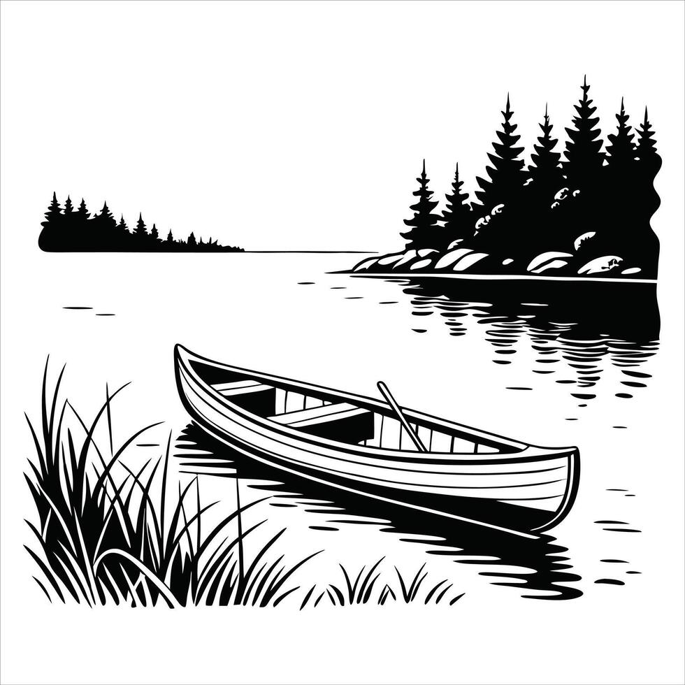 Tranquil Lake and Forest Scenery Clipart Illustration vector