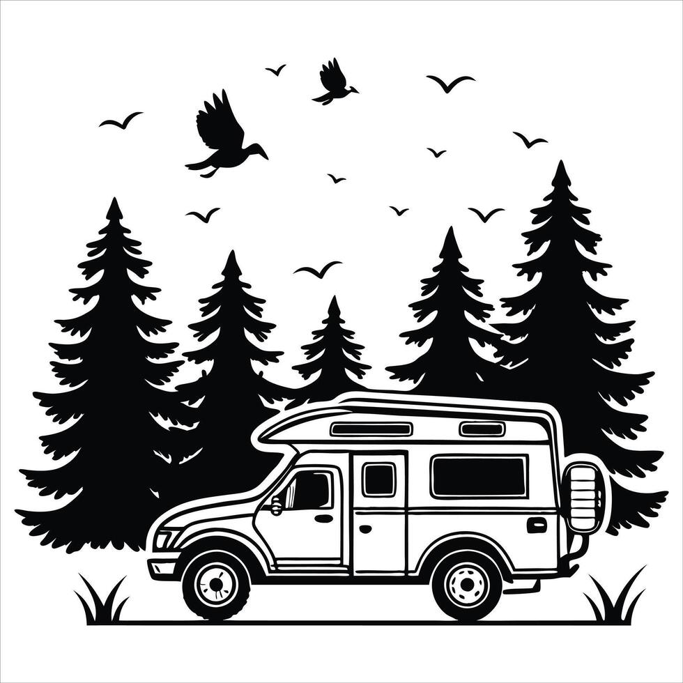Cute Camper Van and Trailer Clipart for Camping Fans vector