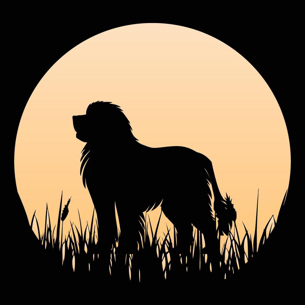 Sunset Silhouette of Newfoundland Dog Illustration vector