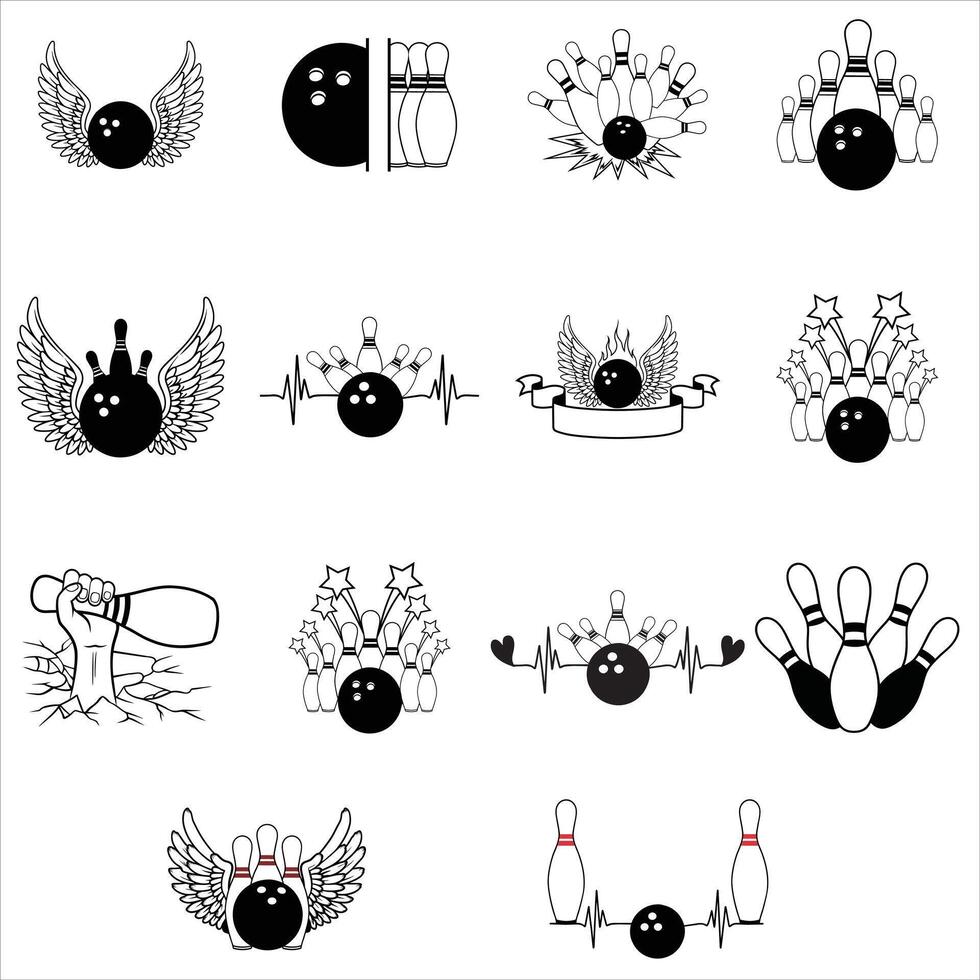 Bold Bowling Ball and Pin Design Bundle vector