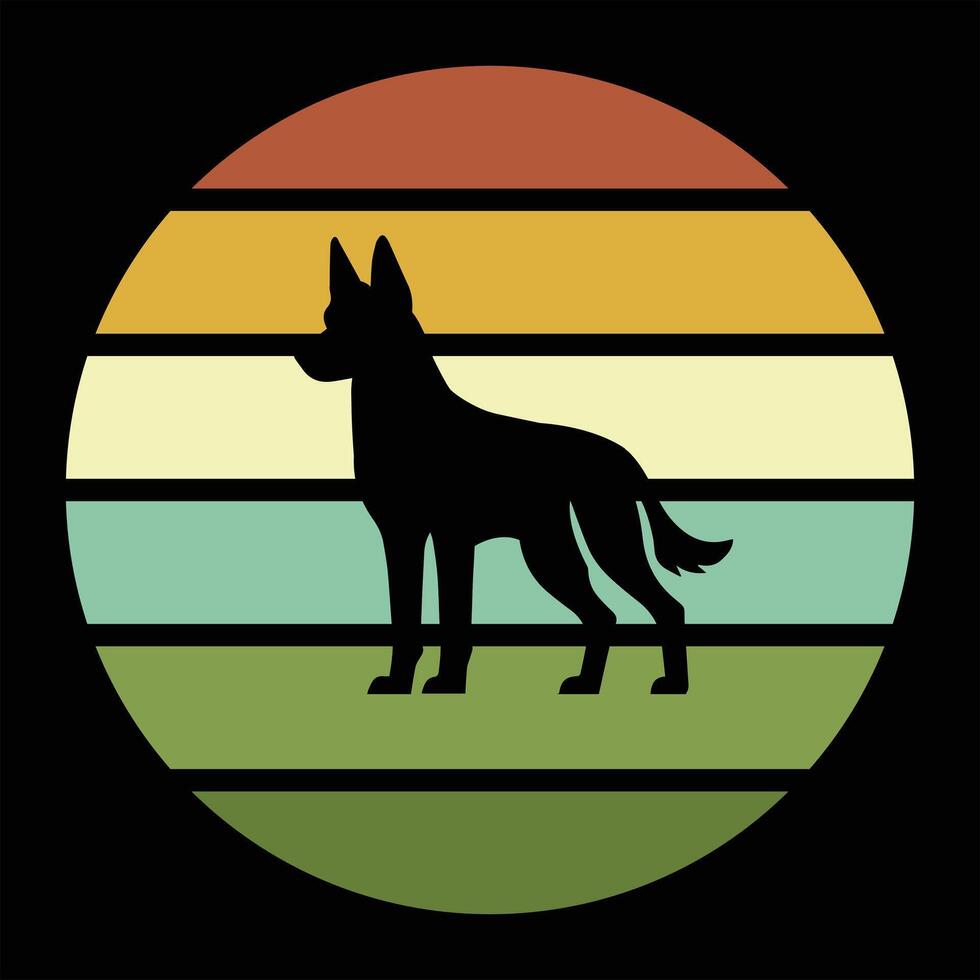 Vintage Sunset Belgian Malinois Dog Graphic Design vector