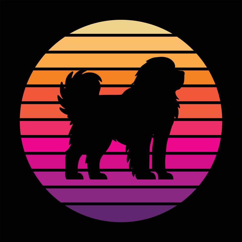 Retro Sunset Newfoundland Dog Silhouette Artwork vector