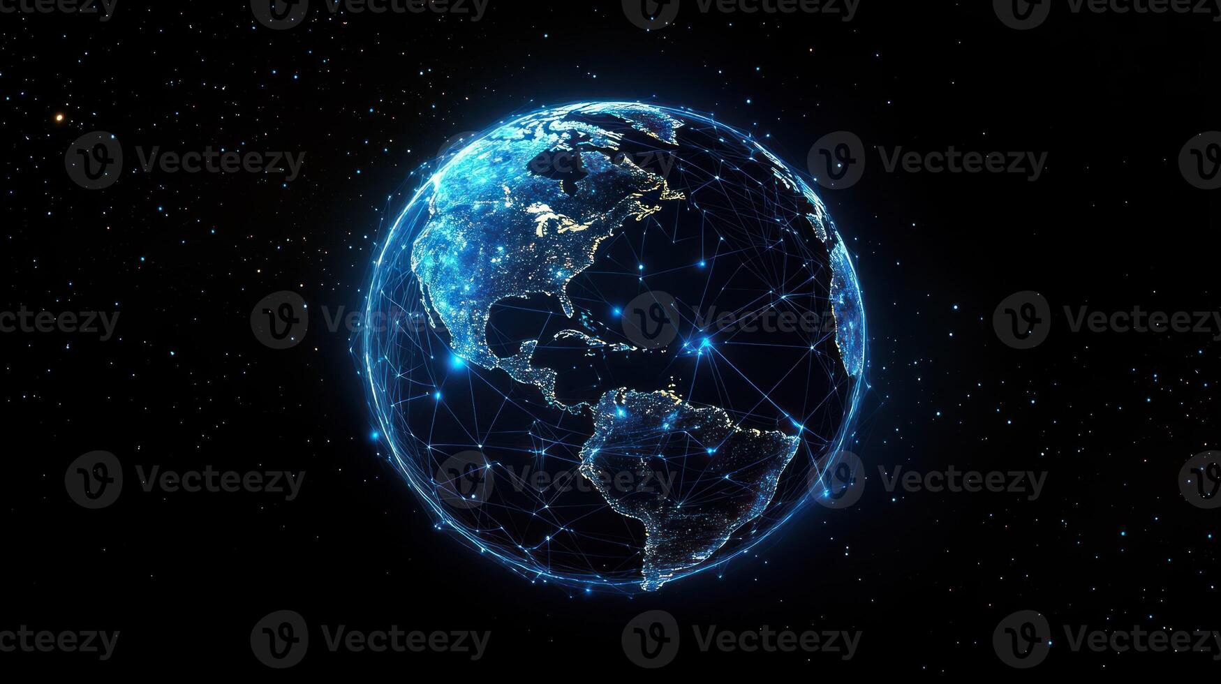 A Digital Globe with a Network of Connections Against a Starry Sky photo