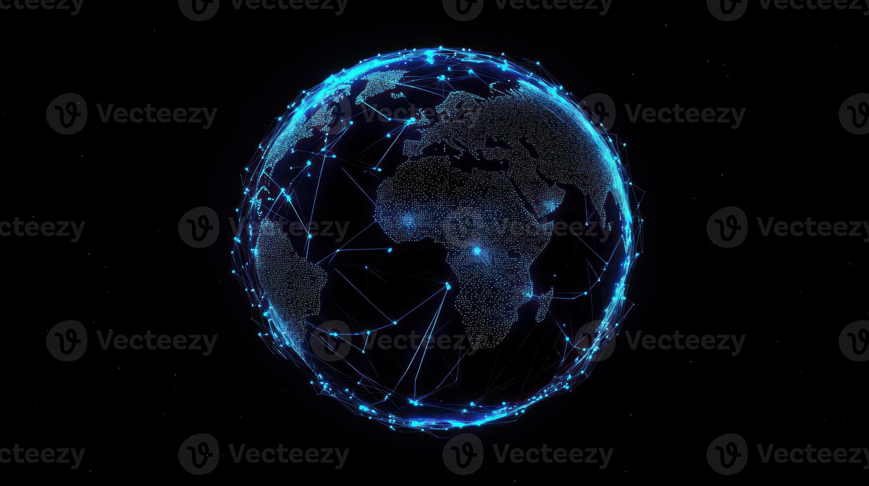Digital representation of the Earth with glowing blue lines and dots, representing connectivity. photo