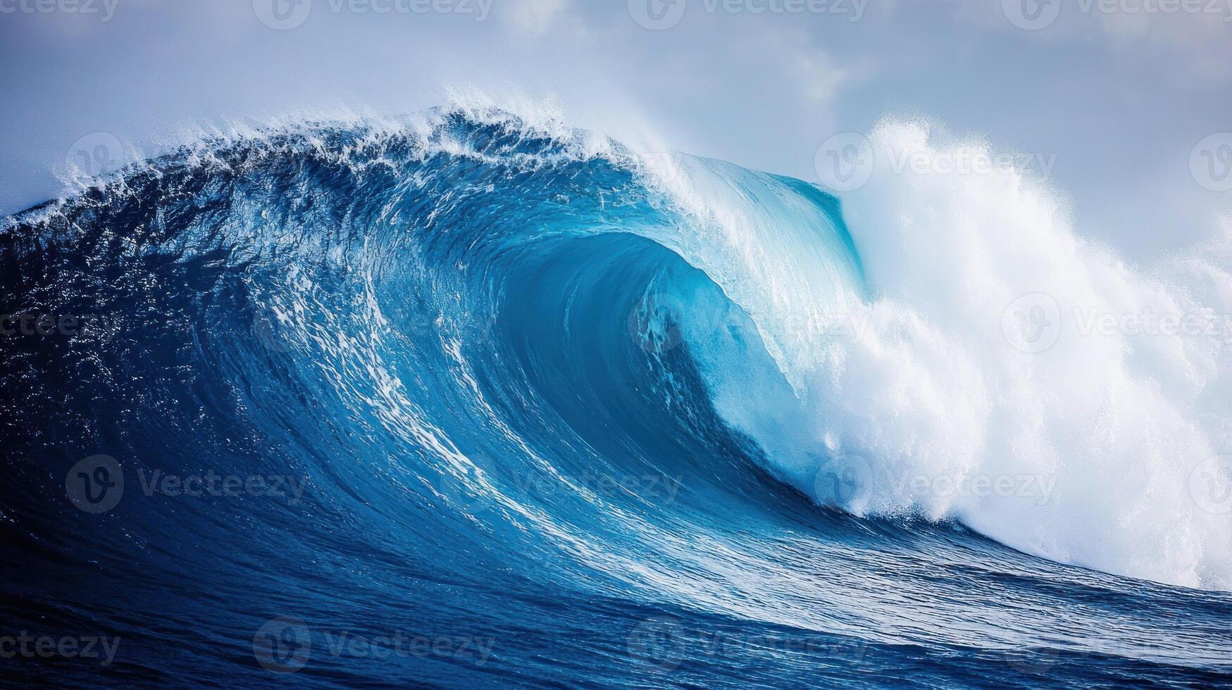 Large Blue Ocean Wave Breaking and Crashing photo