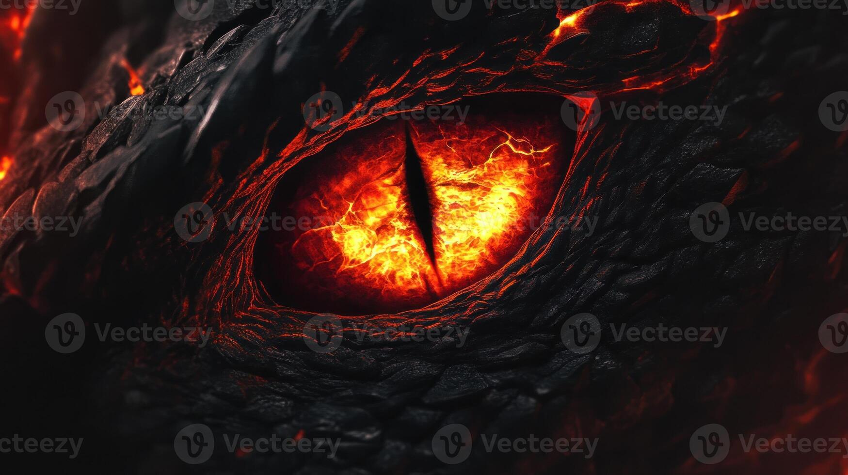 Close-up of a Fiery Dragon Eye with Lava-like Texture. photo