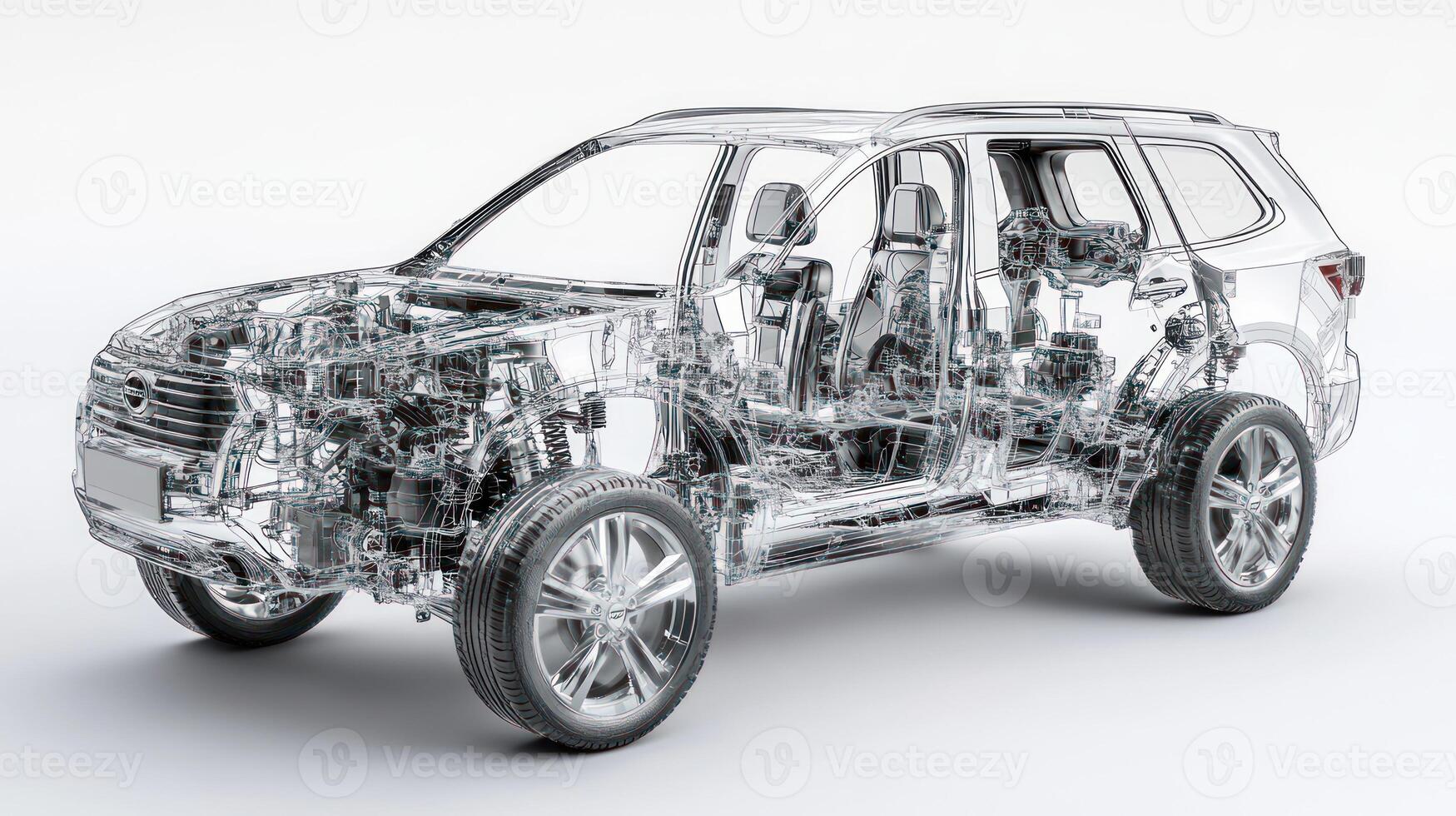 Wireframe Rendering of a Modern SUV with Transparent Bodywork photo
