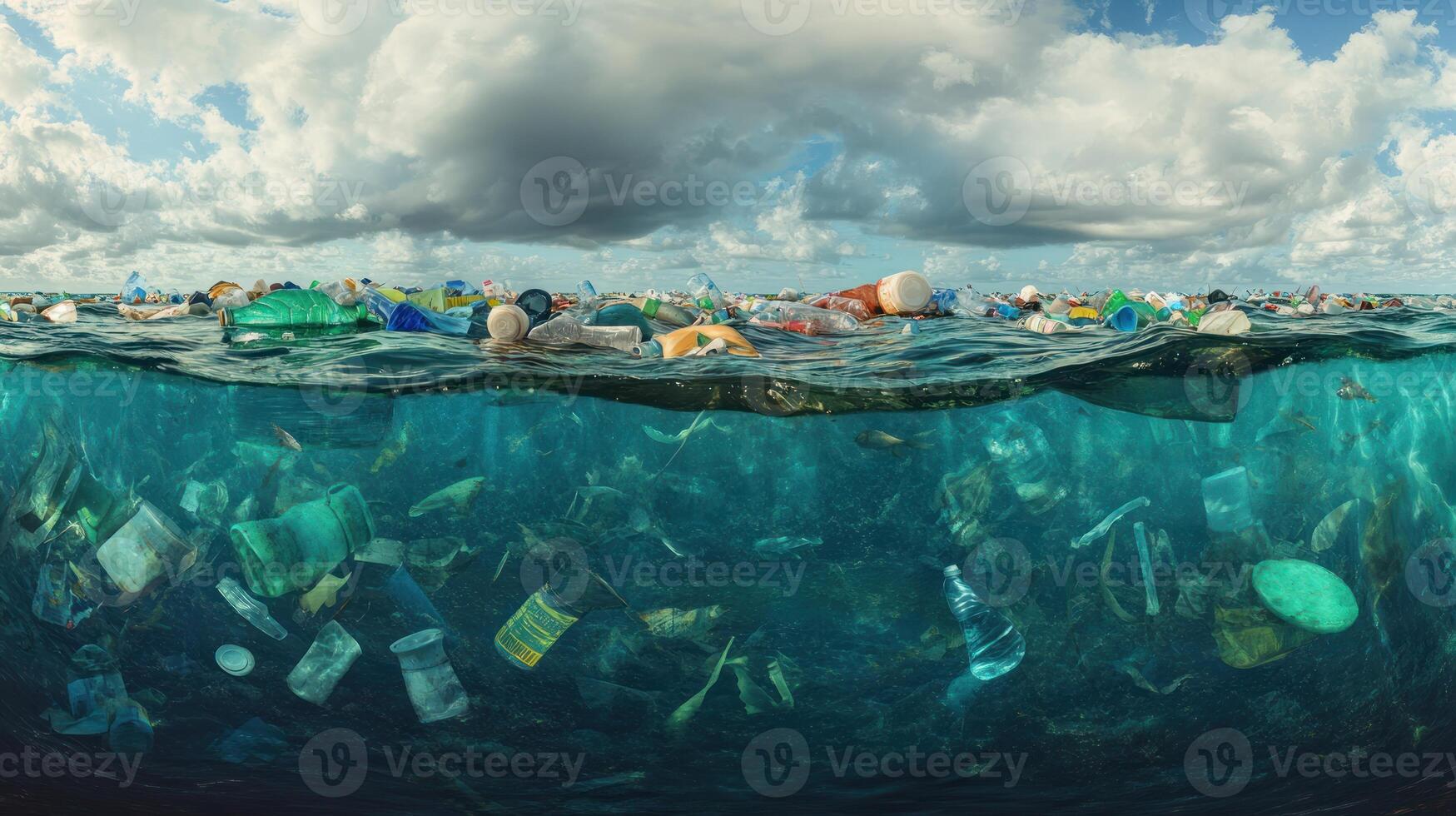 Plastic Pollution Under a Cloudy Sky photo