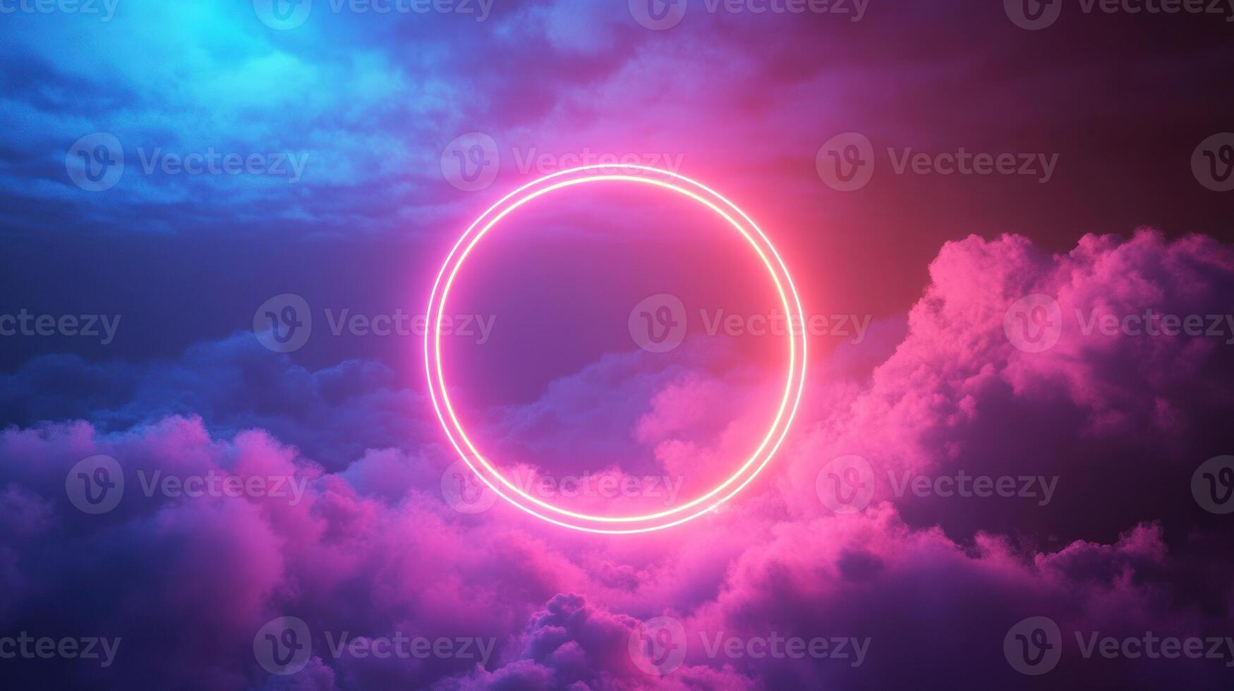Neon Circle Glowing in a Pink and Blue Cloudy Sky photo
