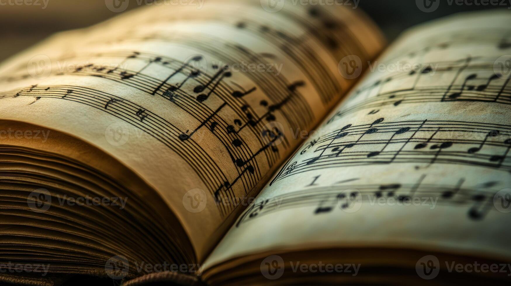 An Open Book of Musical Notes with Aged Pages photo
