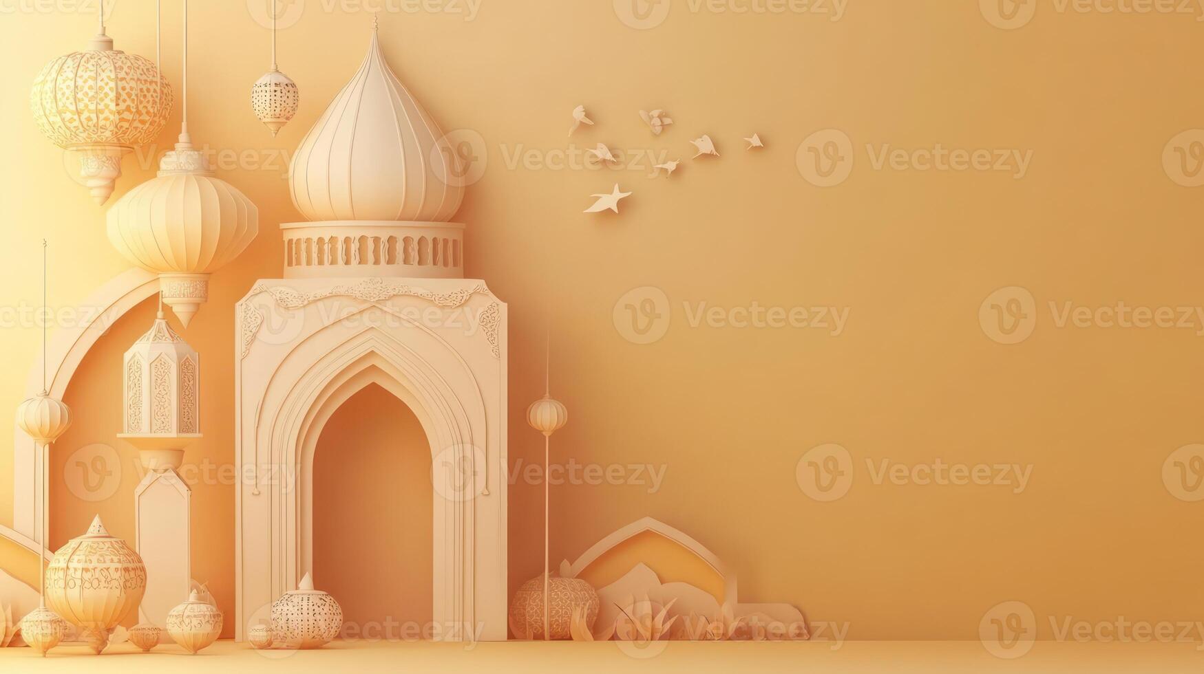 Islamic-Inspired 3D Render with Lanterns and Archway photo