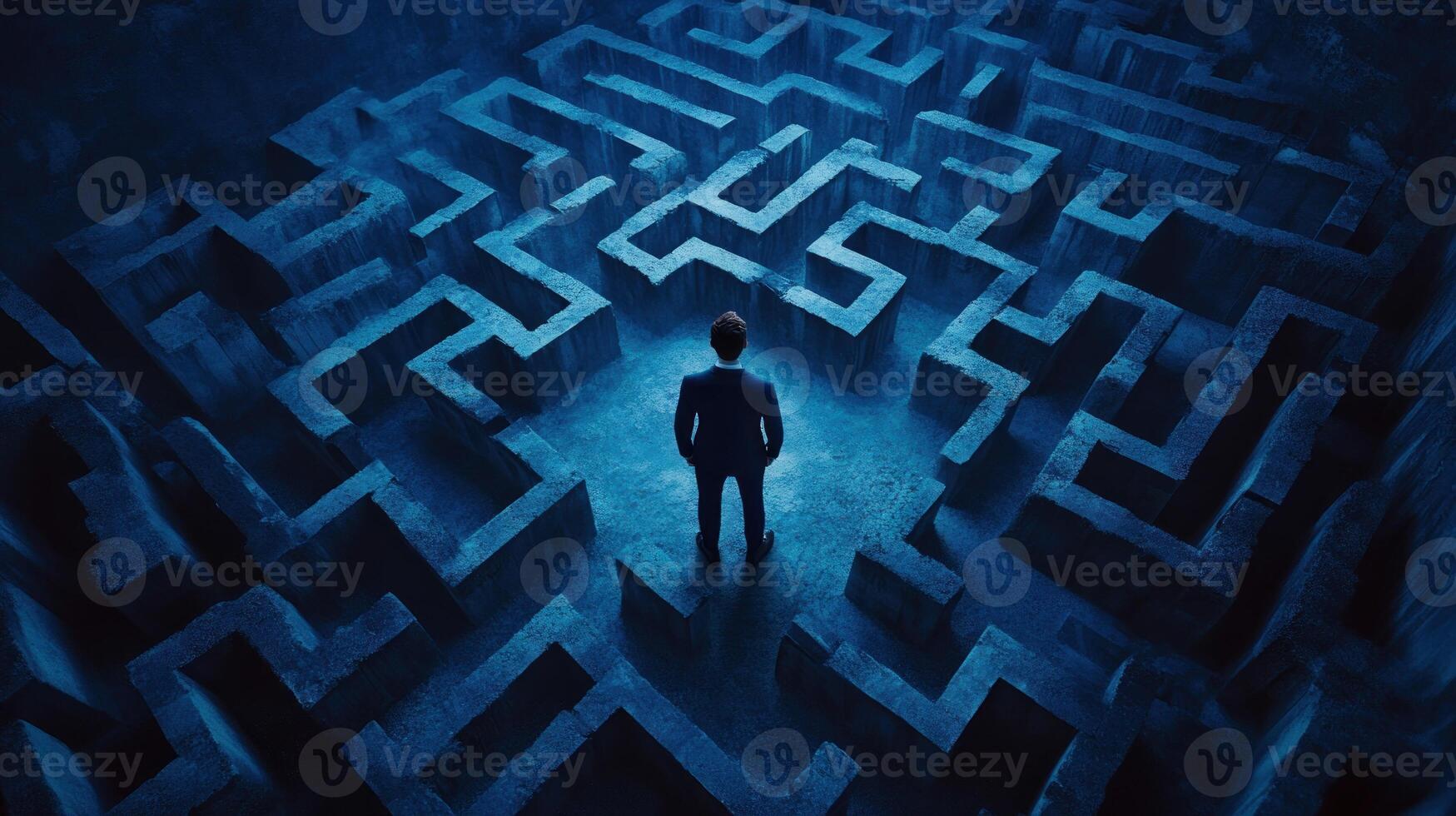 A Businessman Standing at the Entrance of a Concrete Maze photo