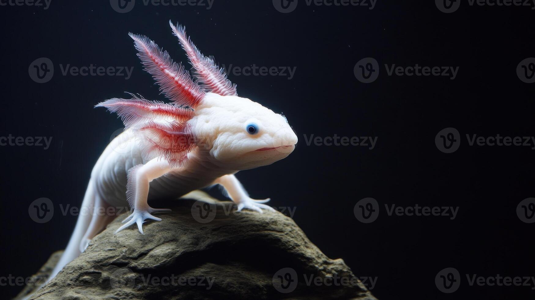 Albino Axolotl Perched on a Rock photo