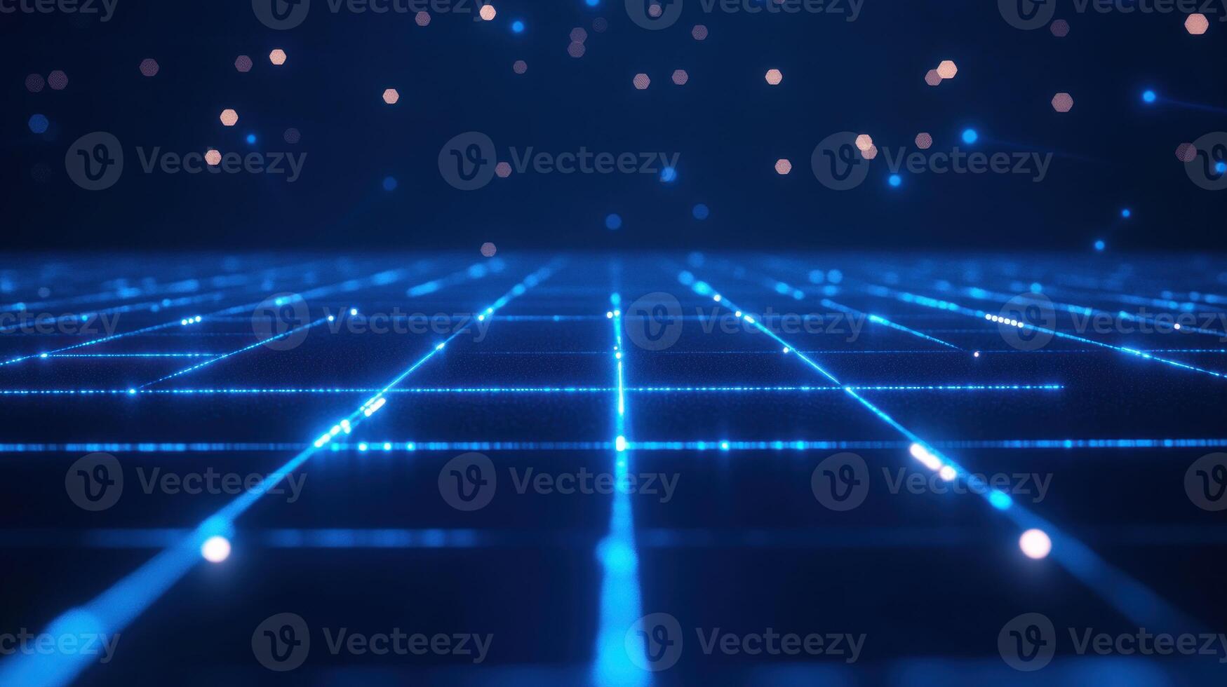 Abstract Blue Grid with Glowing Lines and Lights photo