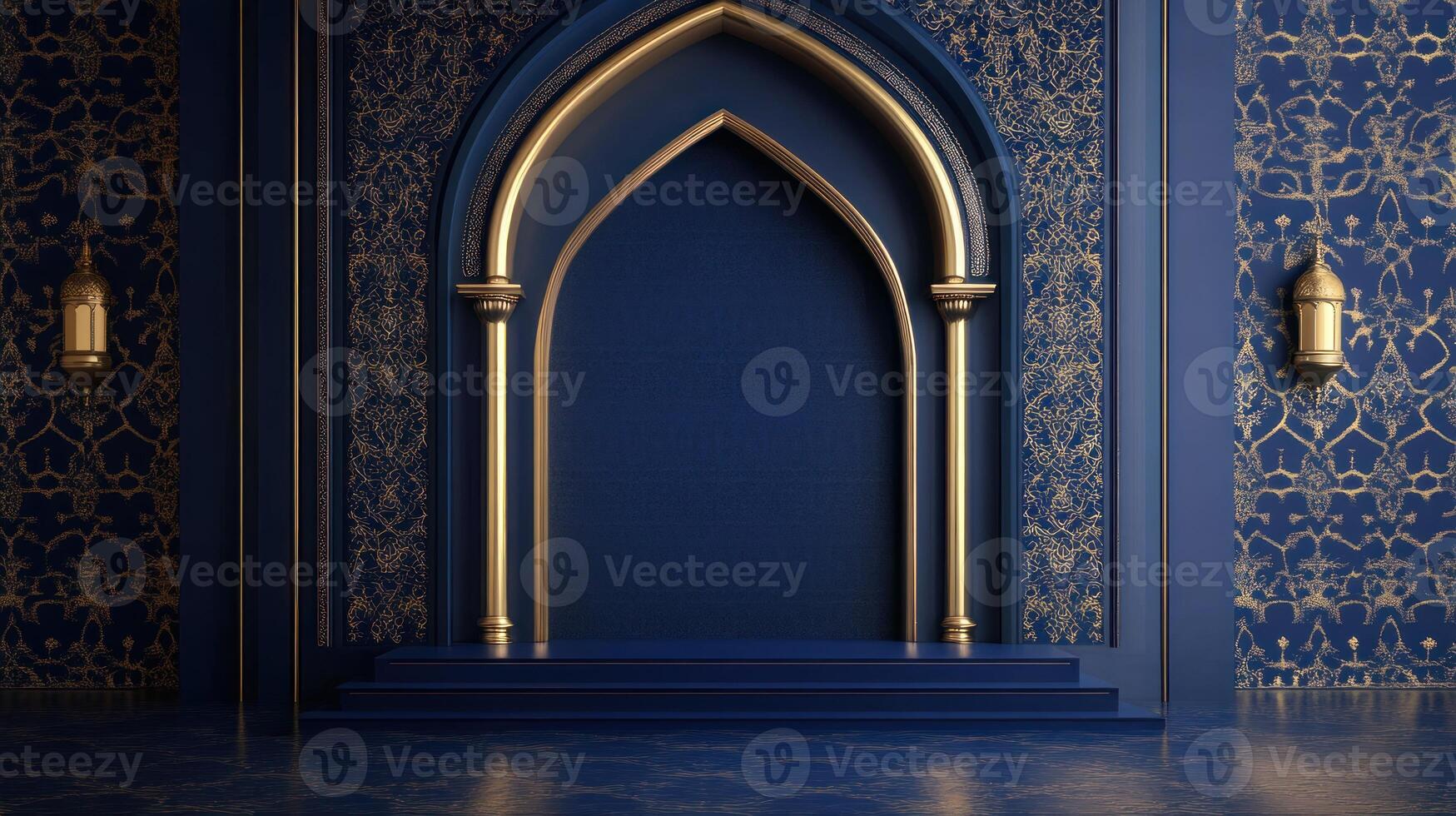 Golden-Framed Archway with Blue and Gold Background photo