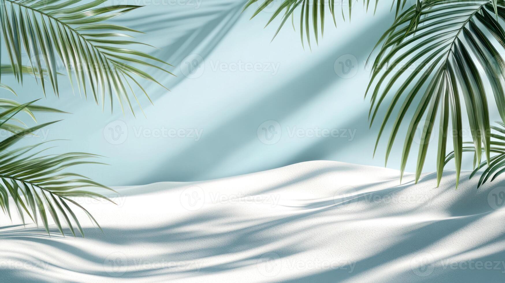 Palm Leaf Shadows on a White Wavy Surface with a Blue Background photo