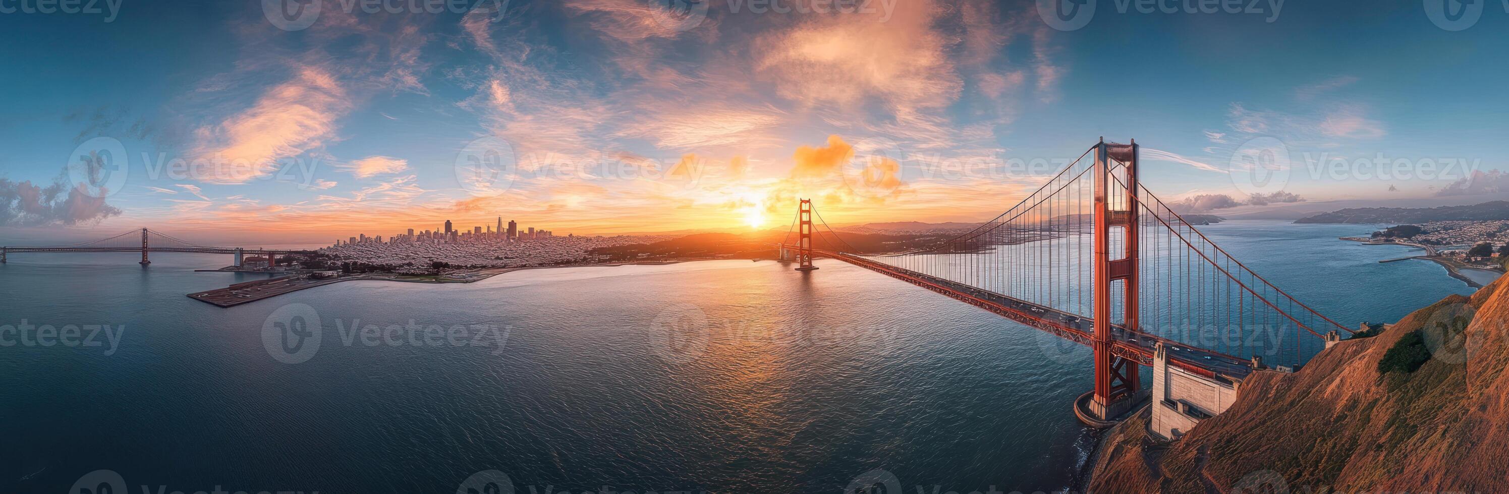 Golden Gate Bridge at Sunset with San Francisco Skyline photo