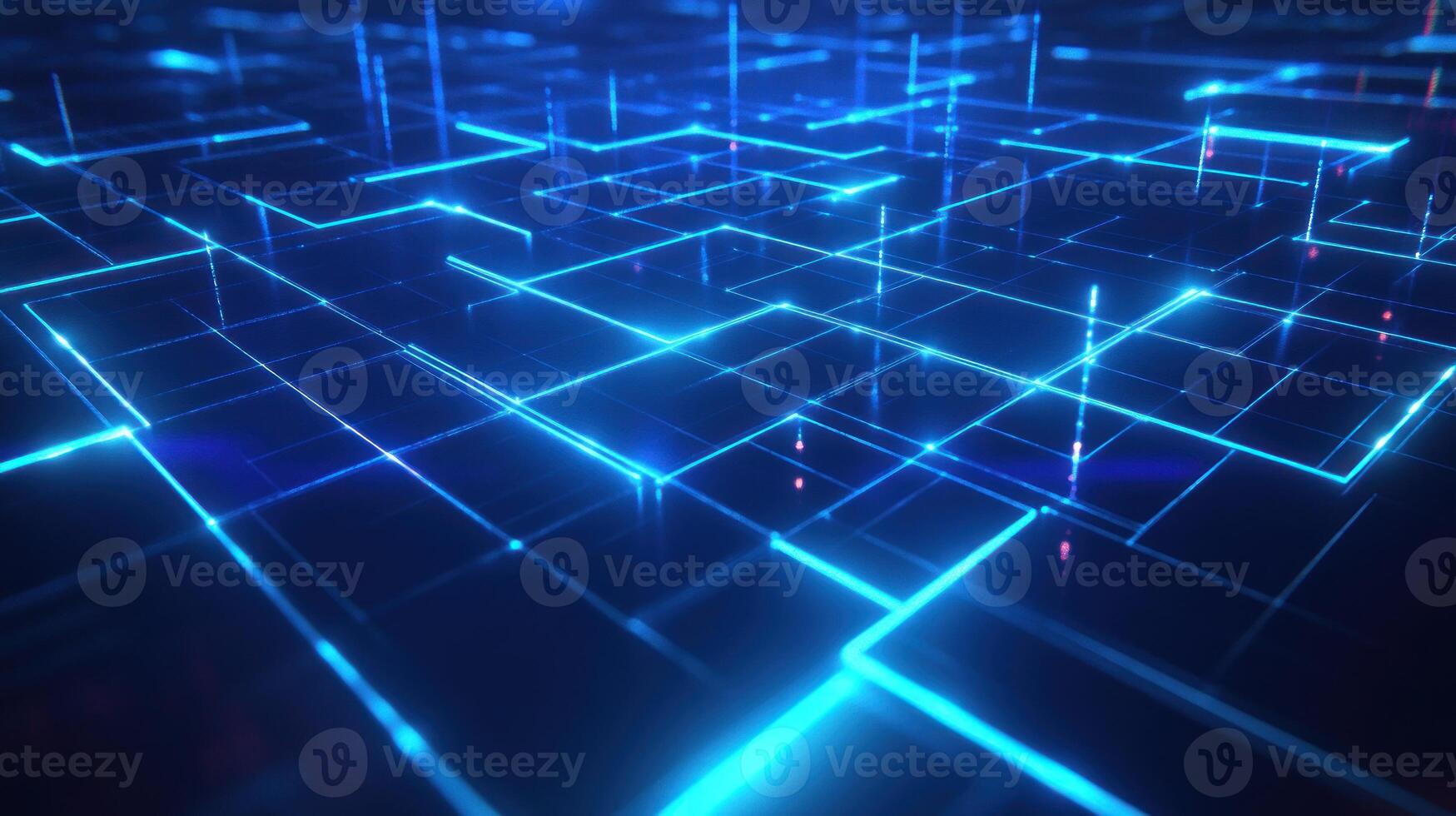 Abstract Blue Neon Grid with Glowing Lines photo