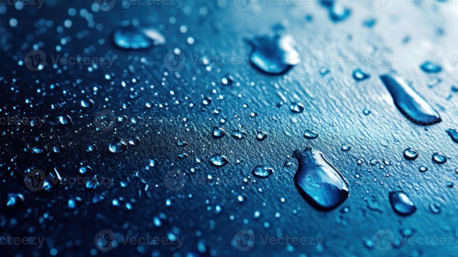 Water Droplets on a Dark Blue Surface photo