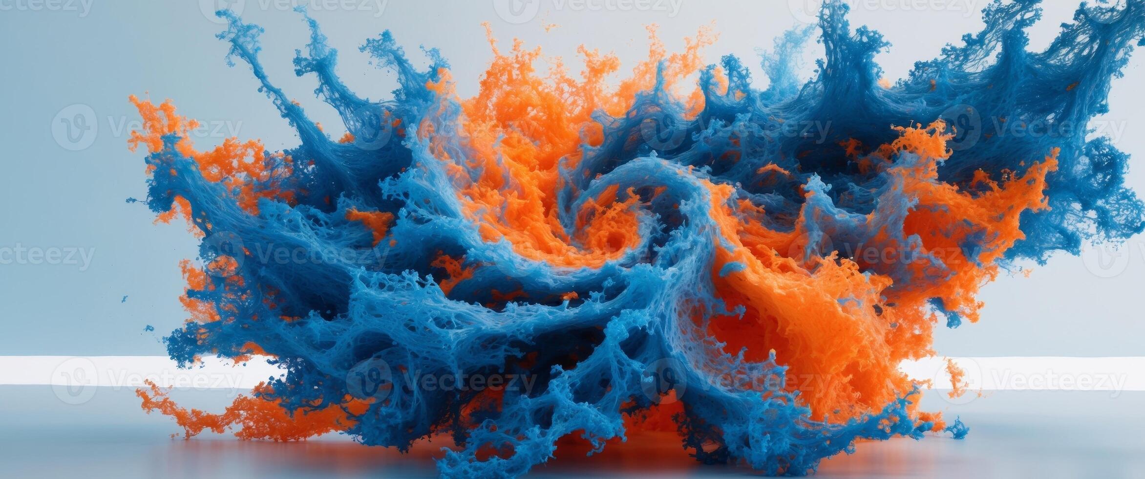 Dynamic clash of blue and orange energies forming vibrant abstract vortex with intricate textures photo